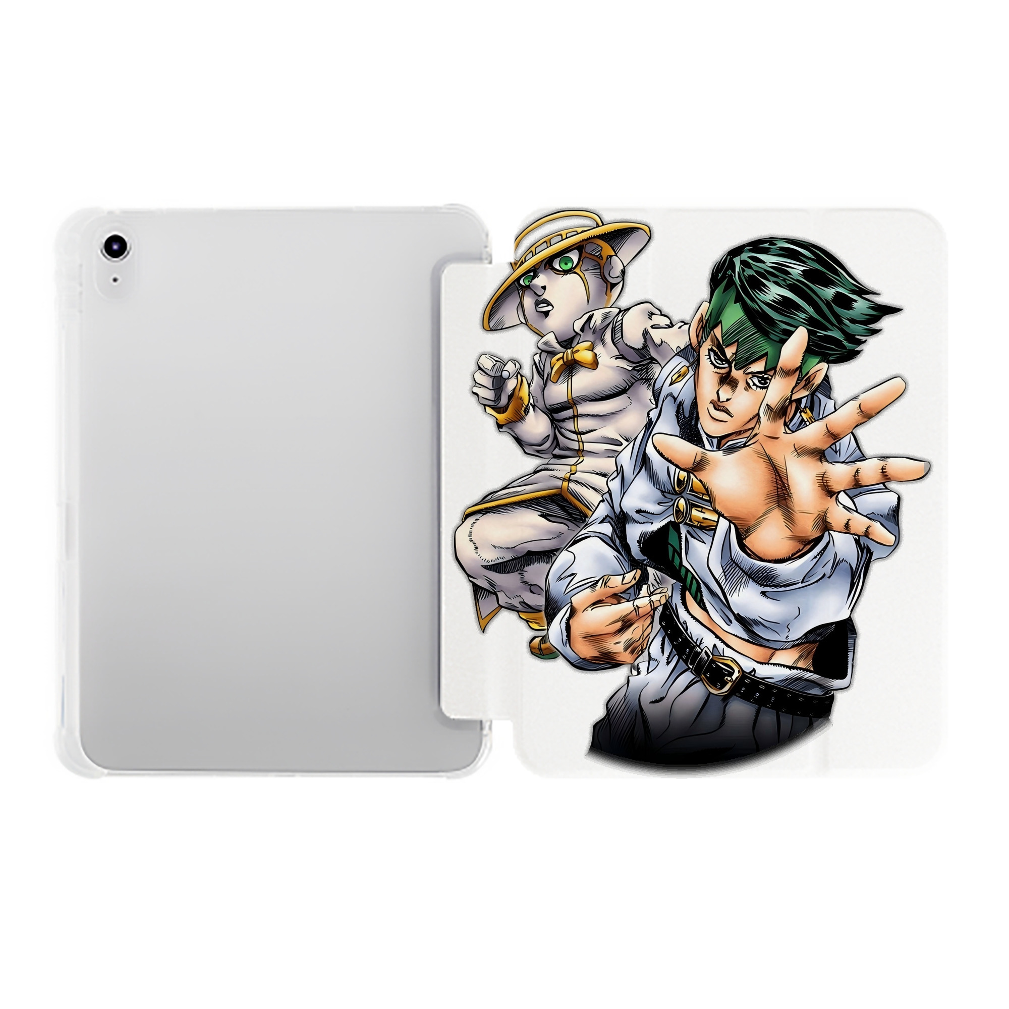 （画像用） ジョジョの奇妙な冒険 岸辺 露伴（きしべ ろはん） JoJo's Bizarre Adventure Rohan Kishibe IPad ケース ペン収納付き 三つ折りスタンド PUレザー×シリコン 対応機種9.5/10.5/10.9インチ